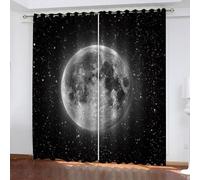 Space Universe Planet 2 Panels Set Blackout Eyelet Curtains, Black Moon Super Soft Thermal Insulated Curtains 3D Printed Window Treatment Drapes for Bedroom Living Room Nursery 2 x 70W x 160H cm