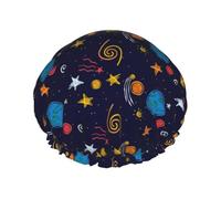 Space Universe Starry Sky Shower Cap Elastic And Reusable Double Waterproof Shower Hat For Women