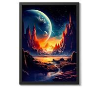 Space Valley Space Poster, Colourful Abstract Astronomy Wall Art Home Decor, Astronaut Planets Print, Archival Matte, A2 (Black Frame) - 59.4x42cm