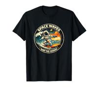Space Waves Surf the Cosmos Astronaut Surfing Retro Graphic T-Shirt