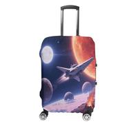Space with Planets And Spaceships Travel Luggage Cover Stretchable Airplane Suitcase Protector Sleeve Universal Washable Fit for 19-32 Inch Checked Baggage,Water Resistant Durable Luggage Protector X