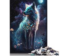 Space Wolf And Flowers 500 Piece Jigsaw Puzzle Family Fun Jigsaws for Adults And Challenging Game,stress Relief Games And Unique Gifts 500pcs (52x38cm)