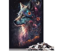 Space Wolf And Flowers Puzzle Unique Home Decor 100% Recycled Cardboard Jigsaw Puzzle for Boy Or Girl 1000pcs (75x50cm)