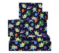 Space Wrapping Paper - 6 Sheets Of Birthday Gift Wrap For Boy - Frog Astronaut Planet Star - Funny Wrapping Paper For Men Women - Recyclable - By Central 23