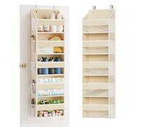 SpaceAid 1 Pack Over The Door Organizer with 5 Large Pockets and 10 Mesh Side Pockets, 5 Layers Door Organizer Hanging with Clear Window for Bedroom, Bathroom, Pantry and Nursery, Beige