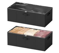 SpaceAid 2 Pack 10" High Under Bed Storage Containers, Large Underbed Storage Organizer Bins with Lids for Bedroom, Dorm, Clothes, Closet Organization, Bed Sheets and Blankets (Black)