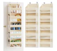 SpaceAid 2 Pack Over The Door Organizer with 5 Large Pockets and 10 Mesh Side Pockets, 5 Layers Door Organizer Hanging with Clear Window for Bedroom, Bathroom, Pantry and Nursery, Beige
