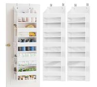 SpaceAid 2 Pack Over The Door Organizer with 5 Large Pockets and 10 Mesh Side Pockets, 5 Layers Door Organizer Hanging with Clear Window for Bedroom, Bathroom, Pantry and Nursery, White