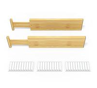 SpaceAid 4“ High Bamboo Drawer Dividers with Labels, Kitchen Adjustable Drawer Organizers, Expandable Organization for Home, Office, Dressers and Bathroom, 4 Dividers (17-22 in)