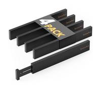 SpaceAid 4 Pack Bamboo Drawer Dividers with Labels, Kitchen Adjustable Drawer Organizers, Expandable Organization for Home Clothes Dressers (17-22 in, Black)