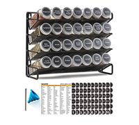 SpaceAid 4 Tier Spice Rack Organizer with 28 Spice Jars, 386 Spice Labels, Chalk Marker and Funnel Set for Cabinet, Countertop, Pantry, Cupboard or Door & Wall Mount