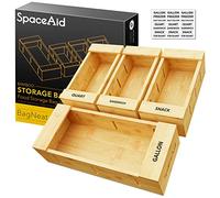 SpaceAid Bag Storage Organizer for Kitchen Drawer, Bamboo Organizer, Compatible with Gallon, Quart, Sandwich and Snack Variety Size Bag (4 Pack)