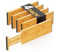 SpaceAid Bamboo 4 Pack Dresser Drawer Dividers, 4.65“ High Adjustable 12.5“-17” Drawer Organizers, Expandable Organization for Clothing, Clothes, Dressers, Natural
