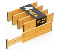 SpaceAid Bamboo 4 Pack Dresser Drawer Dividers, 4.65“ High Adjustable 17“-22” Drawer Organizers, Expandable Organization for Clothing, Clothes, Dressers, Natural