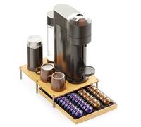SpaceAid Bamboo Coffee Pod Holder Drawer Storage Compatible with Nespresso Vertuo Capsules, Coffee Station Accessories Holder Organizer Tray Compatible with 40 Big or 56 Small Pods, Natural