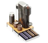 SpaceAid Bamboo Coffee Pod Holder Drawer Storage Compatible with Nespresso Vertuo Capsules, Coffee Station Accessories Holder Organizer Tray Compatible with 40 Big or 56 Small Pods, White
