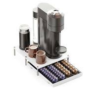 SpaceAid Bamboo Coffee Pod Holder Drawer Storage Compatible with Nespresso Vertuo Capsules, Coffee Station Accessories Holder Organizer Tray Compatible with 40 Big or 56 Small Pods, White