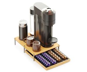 SpaceAid Bamboo Coffee Pod Holder Drawer Storage Compatible with Nespresso Vertuo Capsules, Coffee Station Accessories Holder Organizer Tray Compatible with 40 Big or 56 Small Pods, Natural