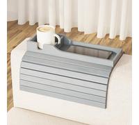 SpaceAid Bamboo Couch Cup Holder, Anti Falling Foldable Sofa Armrest Tray with Cup Holder, Couch Arm Side Table Organizer for Drink Cup Remote Snacks (Gray)