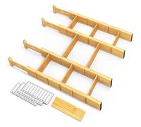 SpaceAid Bamboo Drawer Dividers with Inserts and Labels, Kitchen Adjustable Drawer Organizers, Expandable Organization for Home, Office, Dressers, 4 Dividers with 9 Inserts (17-22 in)
