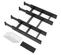 SpaceAid Bamboo Drawer Dividers with Inserts and Labels, Kitchen Adjustable Drawer Organizers, Expandable Organization for Home, Office, Dressers, 4 Dividers with 9 Inserts (17-22 in, Black)