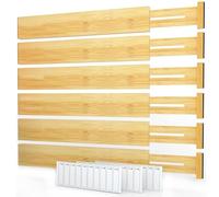 SpaceAid Bamboo Drawer Dividers with Labels, Kitchen Adjustable Drawer Organizers, Expandable Organization for Home, Office, Dressers and Bathroom, 6 Dividers (17-22 in)