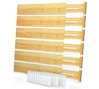SpaceAid Bamboo Drawer Dividers with Labels, Kitchen Adjustable Drawer Organizers, Expandable Organization for Home, Office, Dressers and Bathroom, 6 Dividers (13.25-17 in)