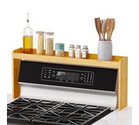 SpaceAid Bamboo Over the Stove Spice Holder Shelf, 31.5" Kitchen Organizer Stove Spice Top Rack, 11.6" Height Countertop Storage, Over Oven Back Sink Organization Shelf, Natural