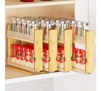 SpaceAid Bamboo Pull Out Spice Rack Organizer for Cabinet, Heavy Duty Slide Out Seasoning Kitchen Pantry Sliding Vertical Organization, 10.1" Wide, 4 Drawers(2" Wide), 2-Tier, Natural