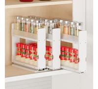 SpaceAid Bamboo Pull Out Spice Rack Organizer for Cabinet, Heavy Duty Slide Out Seasoning Kitchen Pantry Sliding Vertical Organization, 7.6" Wide, 3 Drawers(2" Wide), 2-Tier, White