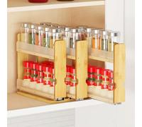 SpaceAid Bamboo Pull Out Spice Rack Organizer for Cabinet, Heavy Duty Slide Out Seasoning Kitchen Pantry Sliding Vertical Organization, 7.6" Wide, 3 Drawers(2" Wide), 2-Tier, Natural