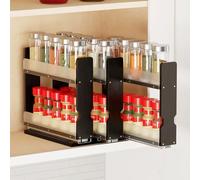 SpaceAid Bamboo Pull Out Spice Rack Organizer for Cabinet, Heavy Duty Slide Out Seasoning Kitchen Pantry Sliding Vertical Organization, 7.6" Wide, 3 Drawers(2" Wide), 2-Tier, Black