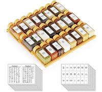 SpaceAid Bamboo Spice Drawer Organizer with 24 Spice Jars, 378 White Minimalist Spice Labels, 3 Tier Seasoning Rack Tray Insert for Kitchen Drawers, 15" Wide x 15" Deep x 2.6" Tall