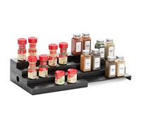 SpaceAid Bamboo Spice Rack Organizer for Cabinet, Kitchen Pantry Spices Storage Rack for Cabinets Organization, Home Seasoning Tiered Can Goods Racks Wood Shelf Organizers (4 Tier, Black)