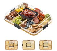 SpaceAid Charcuterie Board with Clear Lid, Portable Travel Cheese Cutting Boards for Picnic Accessories, Bamboo Serving Tray with Lids, House Warming Gifts, Black Handles, 8 Compartments