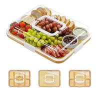 SpaceAid Charcuterie Board with Clear Lid, Portable Travel Cheese Cutting Boards for Picnic Accessories, Bamboo Serving Tray with Lids, House Warming Gifts, White Handles, 1 Compartments