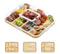 SpaceAid Charcuterie Board with Clear Lid, Portable Travel Cheese Cutting Boards for Picnic Accessories, Bamboo Serving Tray with Lids, House Warming Gifts, White Handles, 8 Compartments