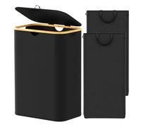 SpaceAid Double Laundry Hamper 2 Section with Lid and Removable Laundry Bags, 160L Clothes Basket with Bamboo Handles, Large Collapsible Hamper for Bedroom, Bathroom, Dorm, Laundry Room - Black