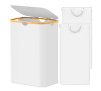 SpaceAid Double Laundry Hamper 2 Section with Lid and Removable Laundry Bags, 160L Clothes Basket with Bamboo Handles, Large Collapsible Hamper for Bedroom, Bathroom, Dorm, Laundry Room - White