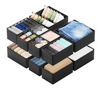 SpaceAid Drawer Organizer for Clothes, 12 Pack Dresser Drawer Organizer Bins, Closet Organizers and Storage Dividers for Clothing, Underwears, Socks (Black)