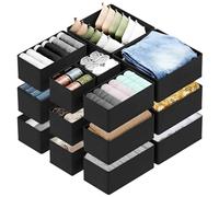 SpaceAid Drawer Organizer for Clothes, 18 Pack Dresser Drawer Organizer Bins, Closet Organizers and Storage Dividers for Clothing, Underwears, Socks (Black)