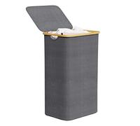 SpaceAid Laundry Hamper with Lid, 110L Large Tall Clothes Basket Bin with Bamboo Handles, Collapsible Laundry Hamper for Bedroom, Bathroom, Dorm, Laundry Room - Grey