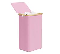 SpaceAid Laundry Hamper with Lid, 110L Large Tall Clothes Basket Bin with Bamboo Handles, Collapsible Laundry Hamper for Bedroom, Bathroom, Dorm, Laundry Room - Pink