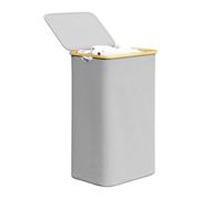 SpaceAid Laundry Hamper with Lid, 110L Large Tall Clothes Basket Bin with Bamboo Handles, Collapsible Laundry Hamper for Bedroom, Bathroom, Dorm, Laundry Room - Light Grey