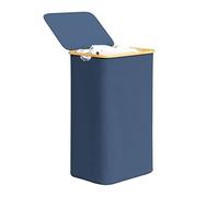 SpaceAid Laundry Hamper with Lid, 110L Large Tall Clothes Basket Bin with Bamboo Handles, Collapsible Laundry Hamper for Bedroom, Bathroom, Dorm, Laundry Room - Blue