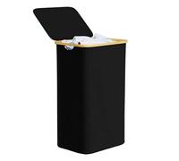 SpaceAid Laundry Hamper with Lid, 110L Large Tall Clothes Basket Bin with Bamboo Handles, Collapsible Laundry Hamper for Bedroom, Bathroom, Dorm, Laundry Room - Black