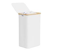 SpaceAid Laundry Hamper with Lid, 110L Large Tall Clothes Basket Bin with Bamboo Handles, Collapsible Laundry Hamper for Bedroom, Bathroom, Dorm, Laundry Room - White