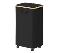 SpaceAid Laundry Hamper with Wheels and Lid, 110 Liter, Rolling Clothes Basket with Bamboo Handle, Large Laundry Hamper for Bedroom, Bathroom, Dorm, Laundry, Black