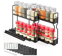 SpaceAid Pull Out Spice Rack Organizer for Cabinet, Heavy Duty Slide Out Seasoning Organizer for Kitchen Cabinets, with 415 Labels and Chalk Marker, 5.2" W x10.5 D x10 H, 2 Drawers 2-Tier, Black