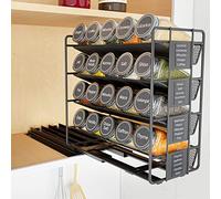 SpaceAid Pull Out Spice Rack Organizer with 20 Jars, Heavy Duty Slide Out Seasoning Organizer for Kitchen Cabinets, with 801 Labels and Chalk Marker, Left Facing, Clear (hg-5/1x4-black-dpz)